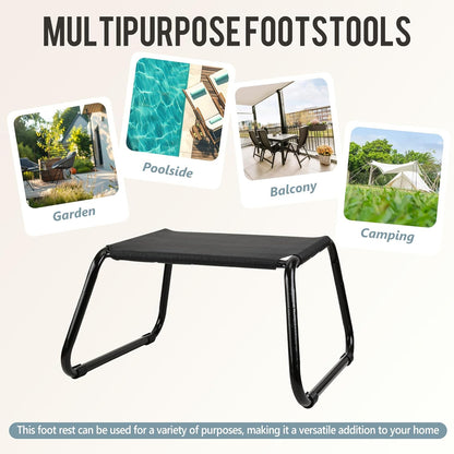 Outdoor Ottomans,Patio Foot Rest Portable Side Table Solid Steel Frame Small Seat All Weather Footrest for Indoor Outdoor Use 2 Pieces Black