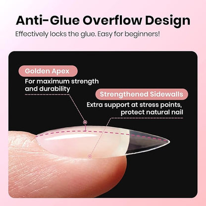 Beetles Gel Nail Tips Almond Shape Medium Curve-EX, 640pcs 16 Sizes, Etch-X Half Matte Full Cover Soft Acrylic False Nail Tips Easy DIY Press on Nail Extension Art Salon for Curved & Natural Nail Beds