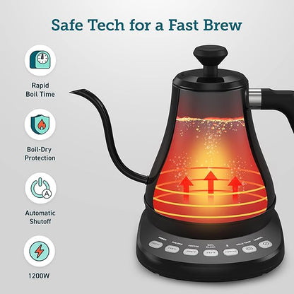COSORI Electric Gooseneck Kettle Smart Bluetooth with Variable Temperature Control, Pour Over Coffee & Tea Maker, 100% Stainless Steel, Quick Heating, Matte Black