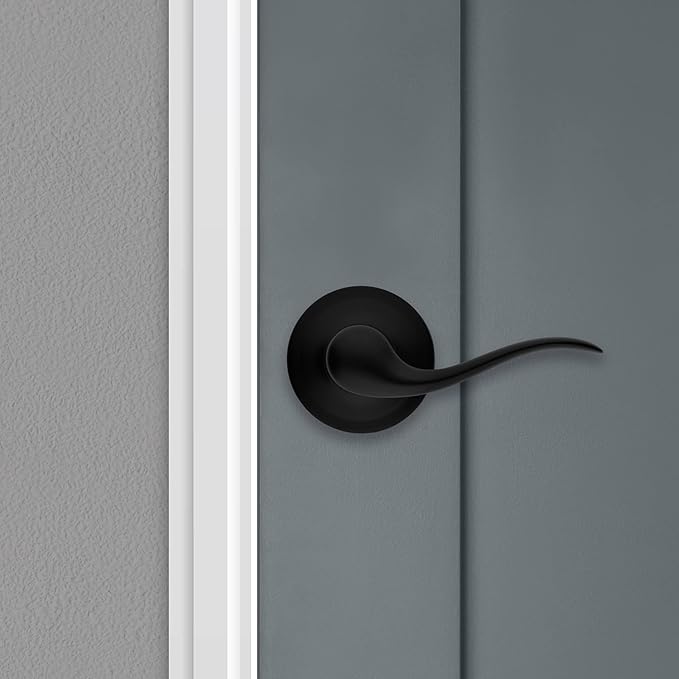 Kwikset Tustin Dummy Door Handle, Single Sided Lever for Closets, French Double Doors, and Pantry, Matte Black Non-Turning Right Handed Interior Push/Pull Lever, with Microban Protection
