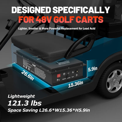 48V 135Ah Golf Cart Lithium LiFePO4 Battery with Charger and 200A BMS Grade A Cells Deep Cycle Rechargeable Battery,10000+ Cycles,Perfect for Golf Cart,Off Grid Applications (48V 135Ah-GC)