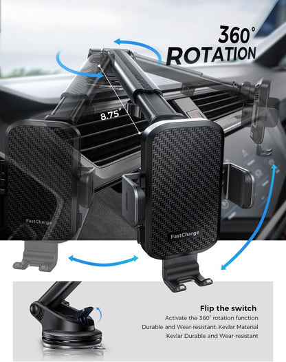CHGeek Wireless Car Charger with Phone Holder Mount, 15W Fast Charging Auto Clamping Phone Holders for You Car Windshield Dashboard Air Vent Accessories for iPhone, Samsung Galaxy, Google, etc