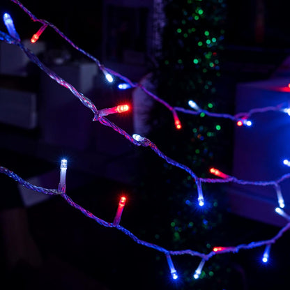 Dazzle Bright 4th of July String Lights, 300 LED 100 FT Connectable Waterproof Patriotic String Lights with 8 Modes, Independence Day Decorations for Indoor Outdoor Party Decor, Red White and Blue