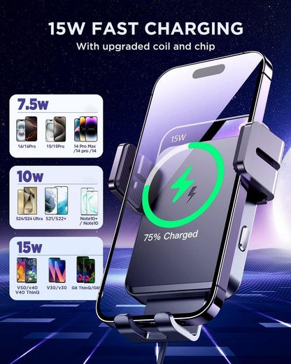 JOYROOM Wireless Car Charger,15W Qi Fast Charging Car Charger Phone Holder Mount, Auto-Clamping Alignment Windshield Dashboard Air Vent Cell Phone Holder for iPhone 16 Pro Max/15 Pro,Samsung S24/S23