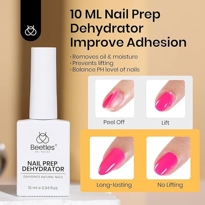 Beetles 9 In 1 Gel Nail Glue Nail Dehydrator Kit for Acrylic Nails Acid Free & Hema-Free Professional Dehydrator Prep for U V Gel Polish Long Lasting Led Lamp Required
