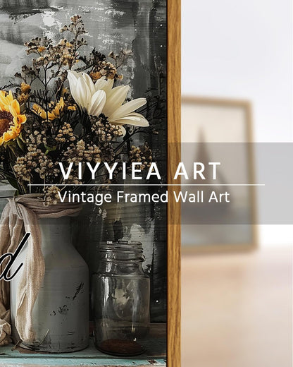 VIYYIEA Framed Canvas Wall Art Home Decor Bathroom Decor Farmhouse Flower Pictures and Quote Wall Decor Bath Canvas Prints Rustic Painting Aesthetic Home Decor for Living Room Bedroom Kitchen 8x10in