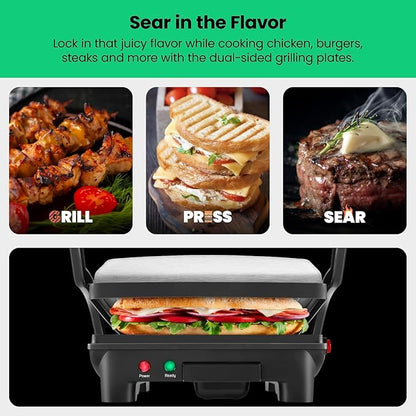Chefman Panini Press Grill and Gourmet Sandwich Maker NonStick Coated Plates,Opens 180 Degrees to Fit Any Type or Size of Food,Stainless Steel Surface and Removable Drip Tray,4 Slice,Black,(Pack of 2)