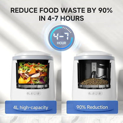 AMZCHEF Electric Composter for Kitchen, 4L Countertop Compost Bin Machine - Fast 4-Hour Food Waste to Fertilizer, Odorless Auto-Cleaning Quiet Eco-Friendly Home Composting for Indoor Use