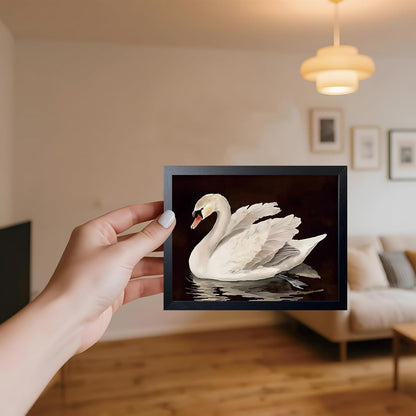 Black Wood Framed Wall Art Canvas Print Home Decor, Vintage Swan Aesthetic Wall Decor Photo, Classical Grace Swan Bathroom Prints Painting for Living Room Bedroom Office Decor 8x10 Inch