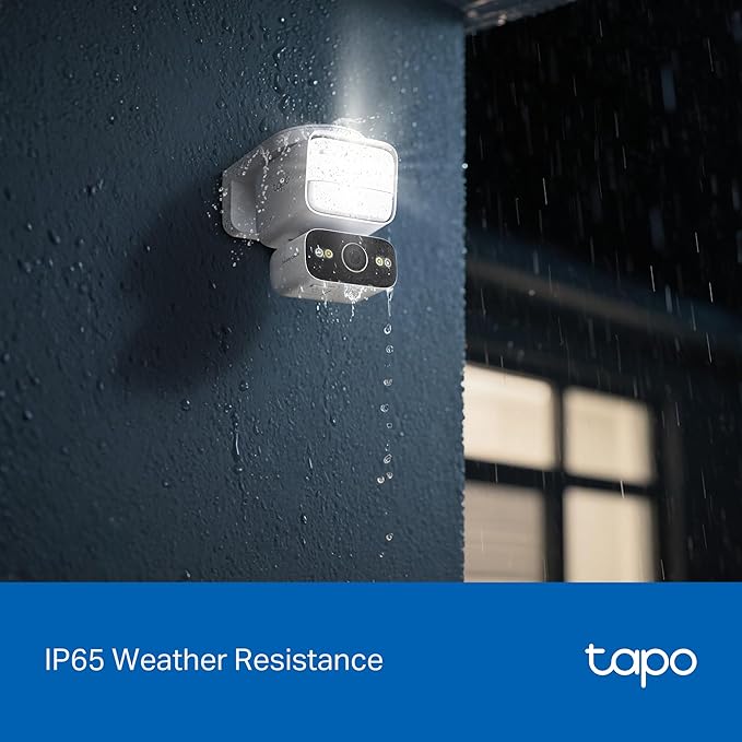 Tapo 2K Outdoor Pan/Tilt Wired Floodlight Security Camera - 1500 Lm Dimmable, 360° AI Motion Tracking, Person/Vehicle Detection, 24/7 Recording, Subscription-Free Local Storage or Optional Cloud, C710