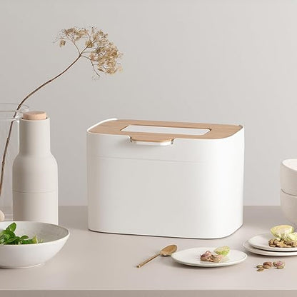 KAZAI. Compost Bin Kitchen 'Elin' | 1.2 GAL / 4.5L Countertop Compost Bin with Wooden Lid & Filter | Odor-Free, Dishwasher Safe, with Inner Bucket | Small Indoor Kitchen Composter | Off-White/Bamboo
