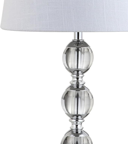 JONATHAN Y 20" Clear Crystal Mini LED Table Lamp, Chrome Modern Traditional Bedside Lamp with White Linen Drum Shade for Living Room Bedroom, UL Listed, LED Bulb Included JYL2026A
