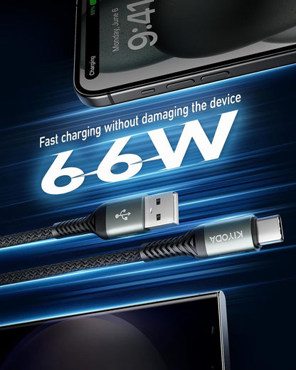 USB C Cable 3FT, 2Pack Coiled Braided USB A to Type C Charger Cable for Car 66W Fast Charging Cord Compatible with iPhone 16 15, iPad, Samsung Galaxy, Google Pixel, Moto, TCL, LG Phones and More
