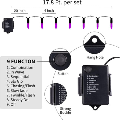 Christamas Decorations Purple String Lights Battery Operated 17.8 Feet 50 LED 2 Pack Waterproof Mini Fairy Lights with 8 Lighting Modes for Outdoor Indoor Use, Xmas Halloween Tree Holiday Party Patio