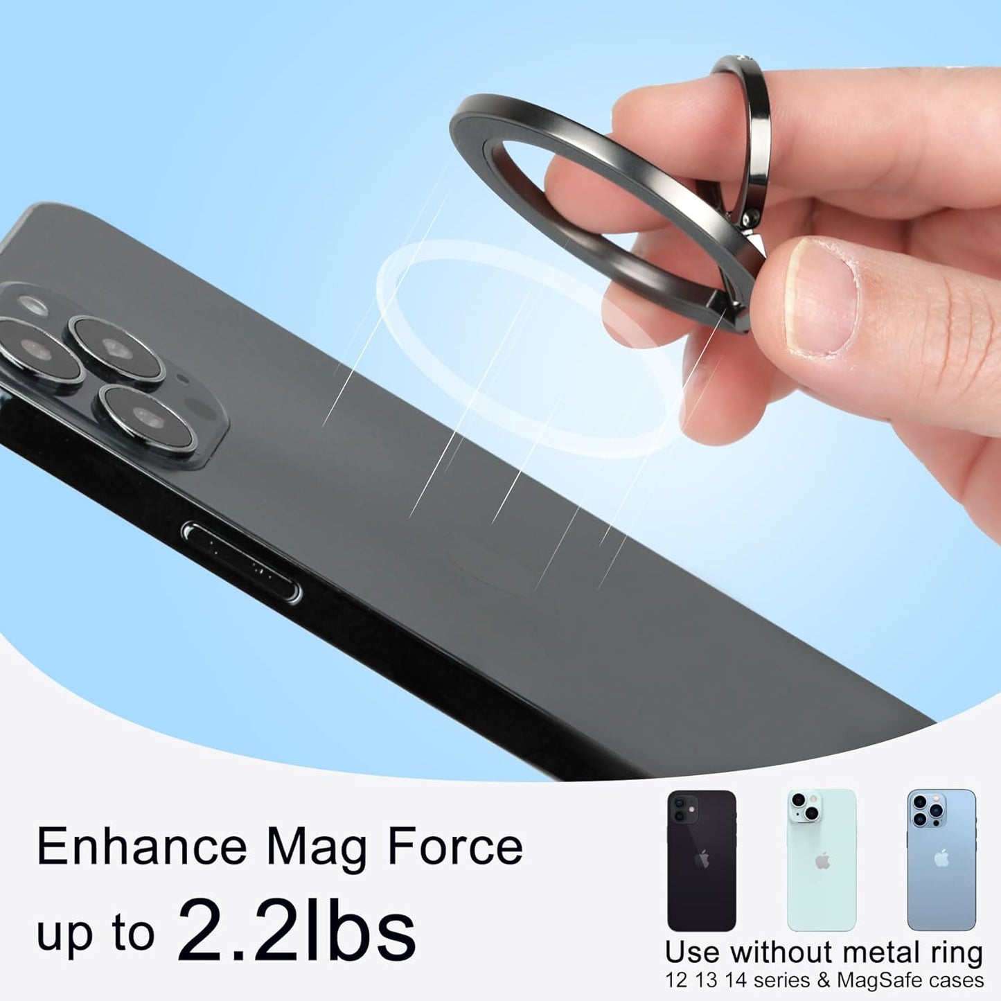 Magnetic Phone Grip for MagSafe, EI Sonador Magnet Phone Ring Holder, Removable, Compatible with iPhone 14 Plus 13 12 Pro Max Mini (Diamond Black)