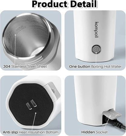 Electric Travel Kettle, Portable Electric Kettle, Mini Hot Water Boiler, Small Travel Tea Kettle Fast Boiling Water, One Cup Hot Water Maker, 350ml-White