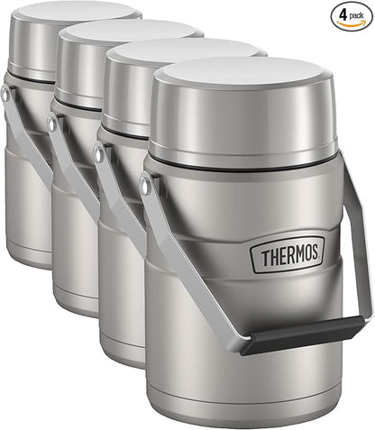 THERMOS Stainless King Vacuum-Insulated Food Jar Matte Steel | With Storage Containers | Built-in Handle | 47 Ounce | Pack of 4