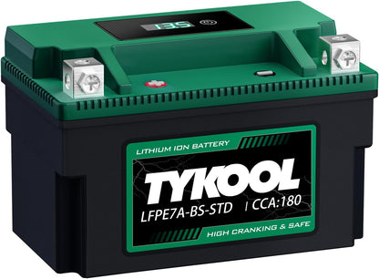 YTX7A-BS-STD 12.8V 3AH 180CCA LiFePO4 Lithium Motorcycle Battery fit for ATV,UTV, Riding Lawn Mower，Snowmobile，Scooter, Personal watercraft, Jet Ski, 4 Wheeler and more.