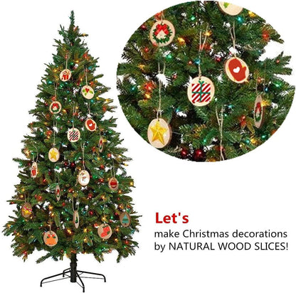 Natural Wood Slices TICIOSH Craft Unfinished Wood kit Predrilled with Hole Wooden Circles for DIY Crafts Wedding Decorations Christmas Ornaments Arts Wood Slices (50 Pcs 2.8-3.1 inches)