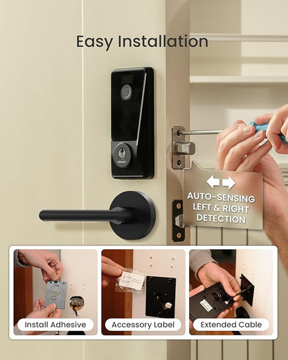 DESLOC D110 Plus Built-in Wi-Fi Smart Lock with 2 Lever Handles, Fingerprint Keyless Entry Door Lock Set, Touchscreen Keypad Deadbolt with Backlit, Remote Control, BHMA 3, IP54 Waterproof, Auto Lock