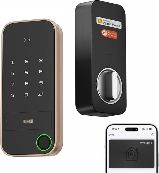 X1 Apple Home Key Lock, iOS ONLY Smart Keyless Entry HomeKit Door Lock with Fingerprint, Keypad Deadbolt Lock Works with HomeKit Over Thread (Border Router), IP65 Weatherproof, Titainium