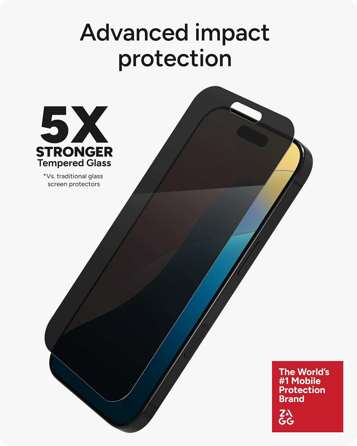 ZAGG InvisibleShield Glass Elite Privacy iPhone 15 Pro Screen Protector - 5X Stronger with Reinforced Edges, 2-Way Privacy Filter, Scratch & Smudge-Resistant Surface, Easy to Install