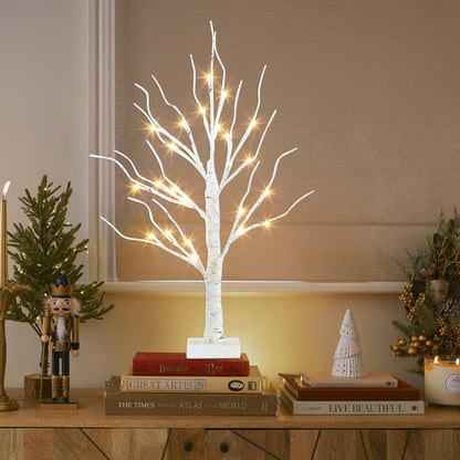 PEIDUO Artificial Tree for Easter Decorations, 2 FT Birch Tree with LED Lights, Warm White Fairy Lights Spirit Tree Lamp for Home Indoor Tabletop Christmas Decor Centerpiece, Battery Powered, Timer