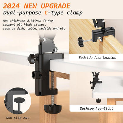 VRIG Magnetic Phone Holder Mount for Desk,MagSafe Flexible Overhead Phone Mount Stand,360° Free Adjustable Long Arm Cell Phone Stand for Desk/Bed for iPhone and More/Android,Magnetic Ring Included