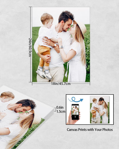Personalized Custom Canvas Wall Art, Custom Canvas Prints with Your Photos for Living Room, Bedroom, Wedding Pet Baby Family Photo Framed Wall Art, Customized Photo Gift for Family，Friend，Lover，Pet