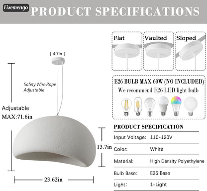 23.6in Large Wabi Sabi Pendant Lights Kitchen Island Lighting Fixture Ceiling Mount White Modern Japanese Lamp Japandi Chandelier for Dining Living Room Bedroom Restaurant Hanging Lamp