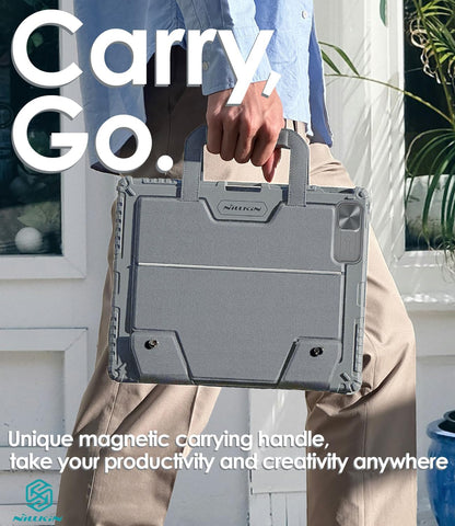 Nillkin Carry Go Keyboard Case for iPad Air 13 inch (M3/M2) with Handle, iPad Pro 12.9 (3rd/4th/5th/6th Gen) Rugged Case with Detachable Keyboard, Magic Trackpad, 7 Colors Backlit, Camera Cover, Gray