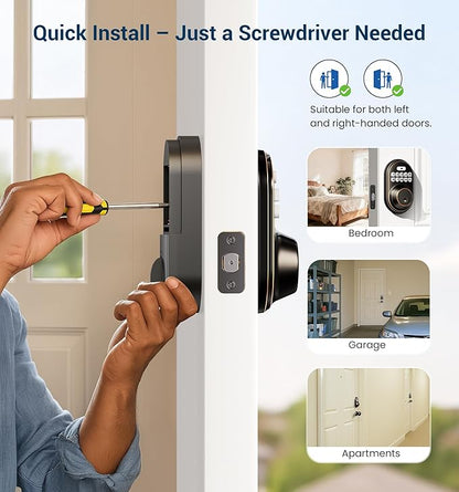 Veise Keyless Entry Door Lock, Electronic Keypad Deadbolt, Keyed Entry, Auto Lock, Anti-Peeking Password, Back Lit & Easy Installation Design, Oil Rubbed Bronze