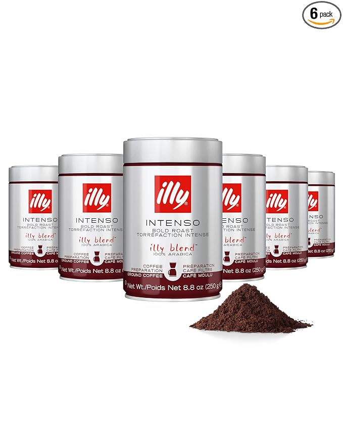 illy Ground Drip Coffee, Intenso Dark Roast, 100% Arabica, Premium Italian Coffee, Pre-Ground for Drip Brewers, 8.8oz, 6 Pack