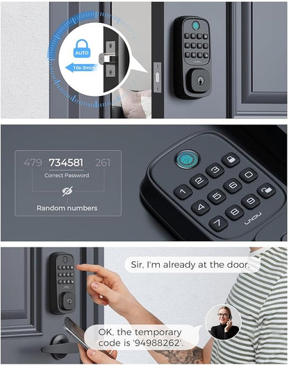 Keyless Entry Door Lock, WiFi Smart Keypad Deadbolt with Handle Set, Supports Fingerprint, Amazon Alexa, Google Assistant, App Control, Auto-Lock, One-Time Code, Anti-Peeking Password