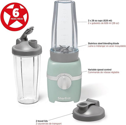 Starfrit Personal Blender - Two 828ml Cups - High, Low & Pulse Modes - 300W - Sage