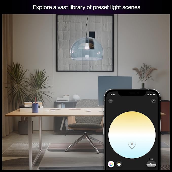 Philips Hue Smart LED A19 Bulb, White Ambiance, E26 Base, 9.5W, Full Spectrum Light 1000K-20000K, 1100 Lumens, Dimmable, Works with Alexa, Google, and Apple Home, 2pk