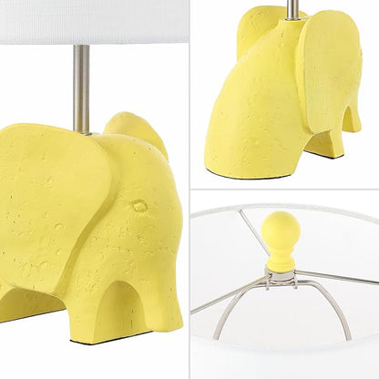 JONATHAN Y 17.5" Yellow Elephant Kids Table Lamp, Whimsical Resin Bedside Lamp with White Linen Drum Shade for Bedroom Playroom Nursery, LED Bulb Included, UL Listed (JYL1143C)