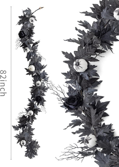 MISSPIN 6FT Black Maples Leaf Garland, Halloween Fall Leaf Garland Artificial Hanging Black Maple Autumn Vine Fall Decor Maple Thanksgiving Halloween Home Decor