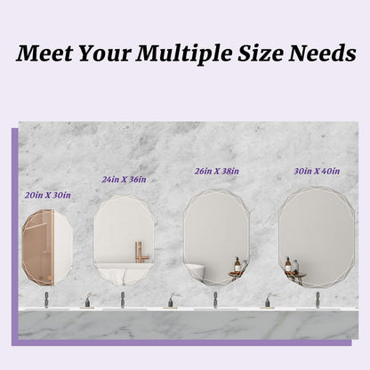 Bathroom Mirror for Wall, 30" x 40" Oval Mirror, Bathroom Vanity Mirror, Wall Mount Vanity Mirrors, Beveled Edge Frameless Wall Mirrors Decorative, Irregular Beveled Edge Mirror