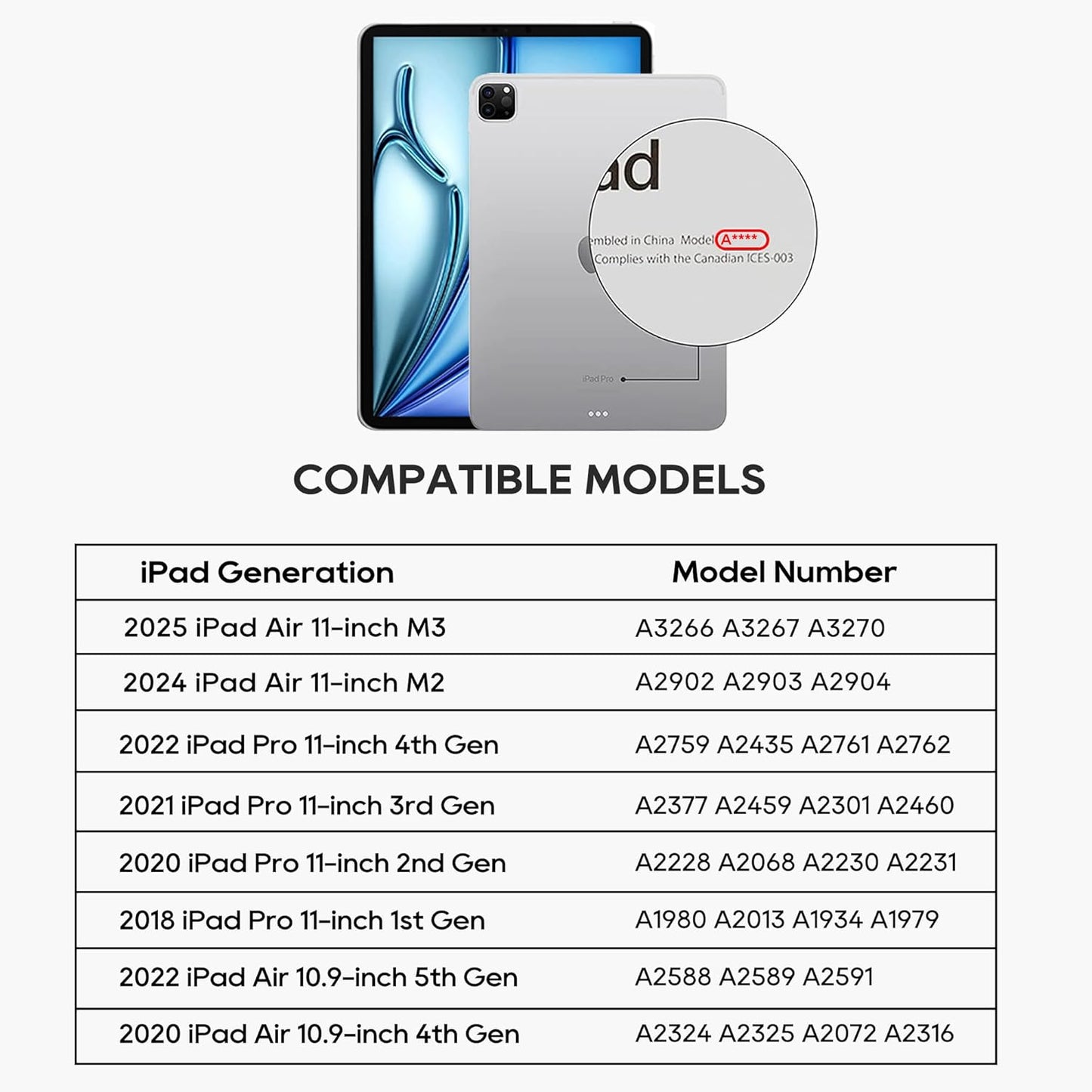 Detachable Keyboard Case for Apple iPad Air 11-inch (M3-M2) 2025 & iPad Air 5/4th Gen & iPad Pro 11 inch (4th-1st): Wireless Backlit Keyboard with Trackpad, Magnetic Protective Cover