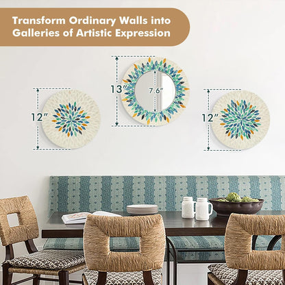 TEIPAI Jewel-Tone Mother of Pearl Mirror Wall Decor for Living Room, 3PCS Handmade Round Wall Art for Home Guest Room Decoration, Unique Mosaic Art Gift for Birthday Wedding Housewarming (Colored)