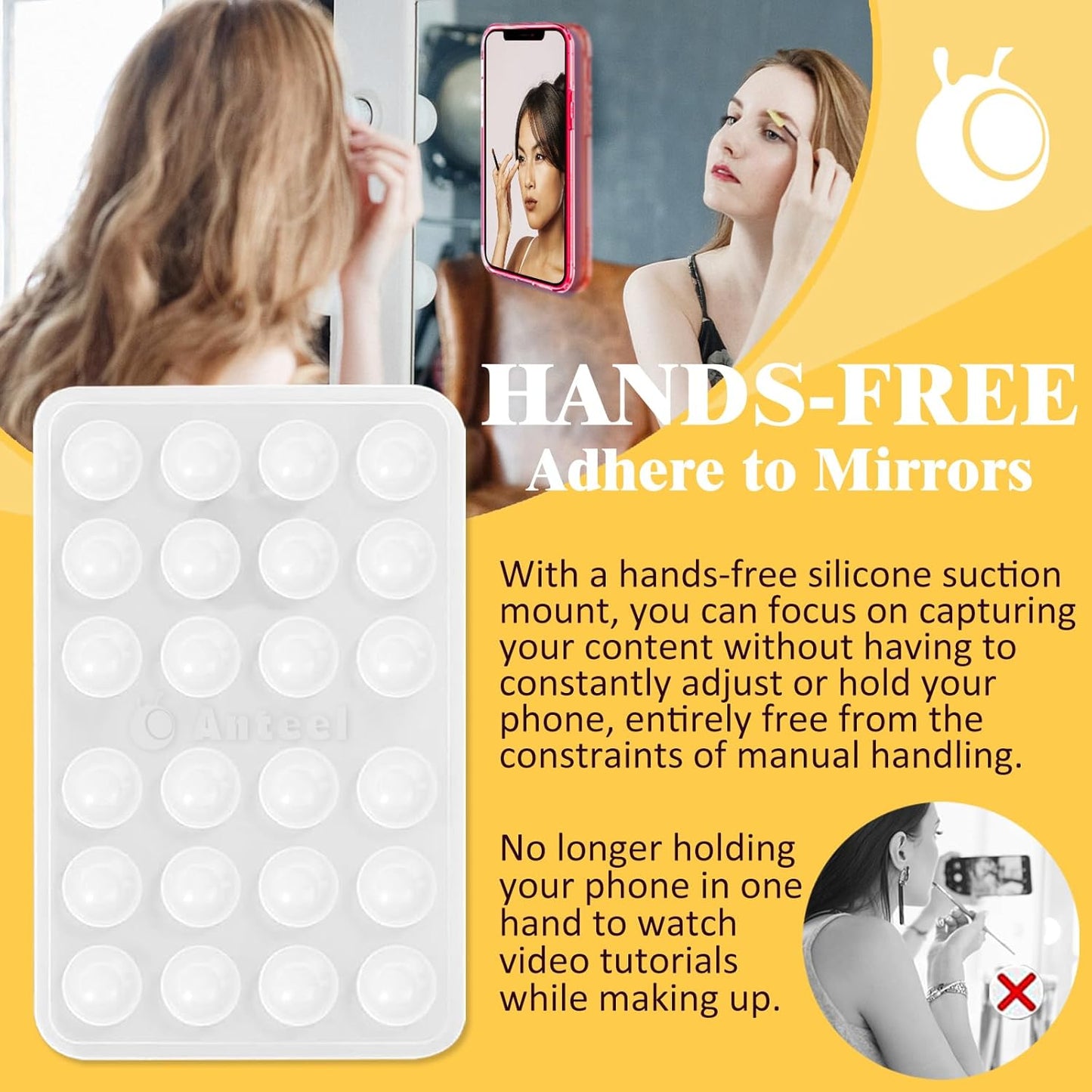 Anteel MAX Silicone Suction Phone Case Adhesive Mount, Upgraded Super Strong Grip, Durable, Easy to Use, Hands-Free Sticky Phone Holder for Selfies, Tiktok Videos, 2.56"x3.94" (Baby Blue)