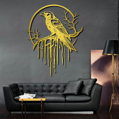 Crow Metal Wall Decor, Raven Wall Art, Large Gothic Raven Decor Hangings, Bird Wall Decor, Metal Tree Branch Decor, Ravens Sign, Raven Art for Living Room (White, 19"x15" | 47x38cm, metal wall art)