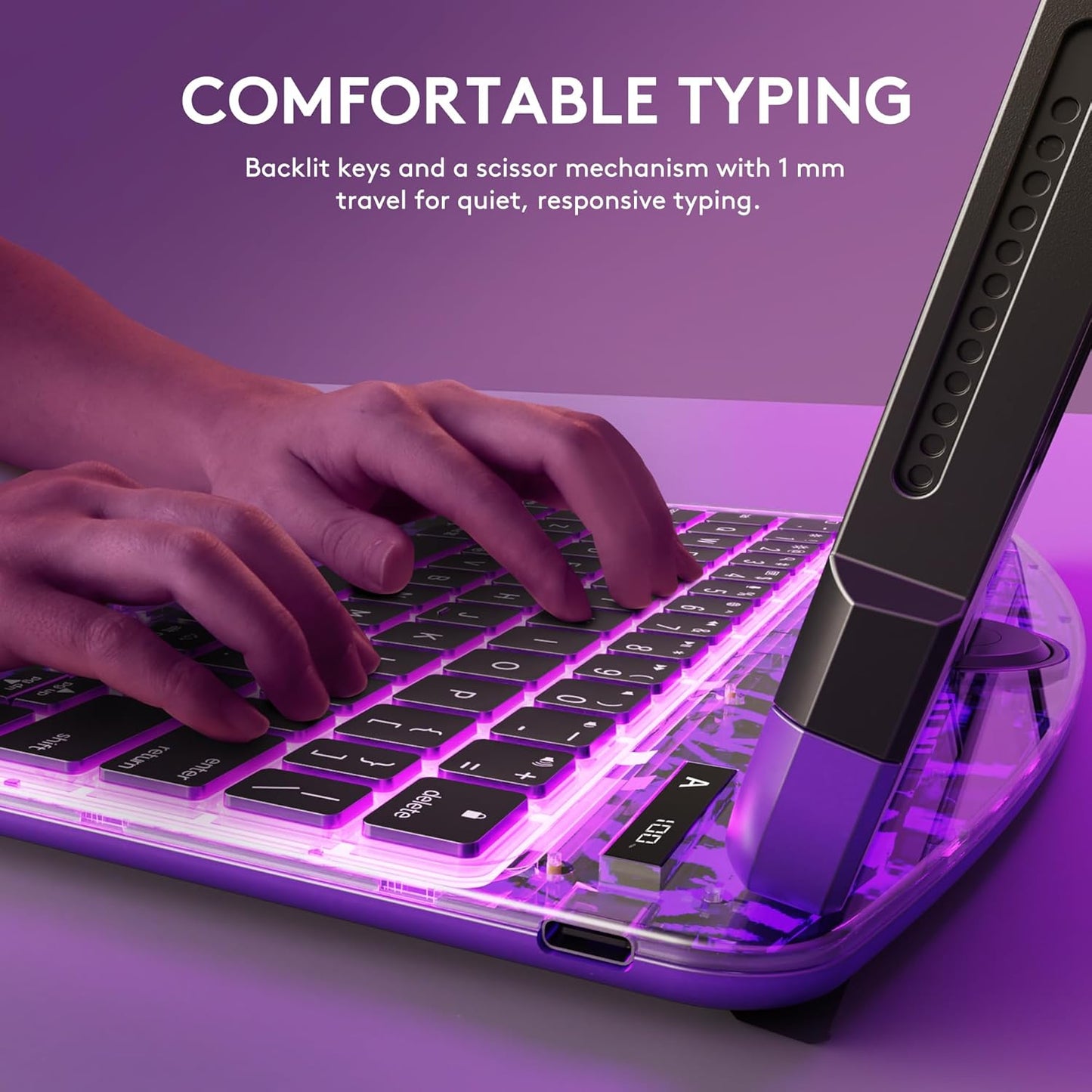 GUSGU Transparent Case with Wireless Keyboard only for 2024 iPad Pro 13-in.(M4), 7 Colors Backlight, Trackpad, 360°Rotating Stand for iPad Pro 13, Tech Style