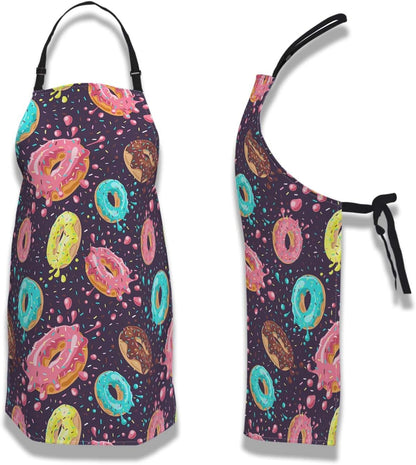 Chef Apron for Men Donuts Women Aprons for Kitchen Cooking Restaurant BBQ Painting Crafting 27” (W) x 31” (H), Waterproof Aprons