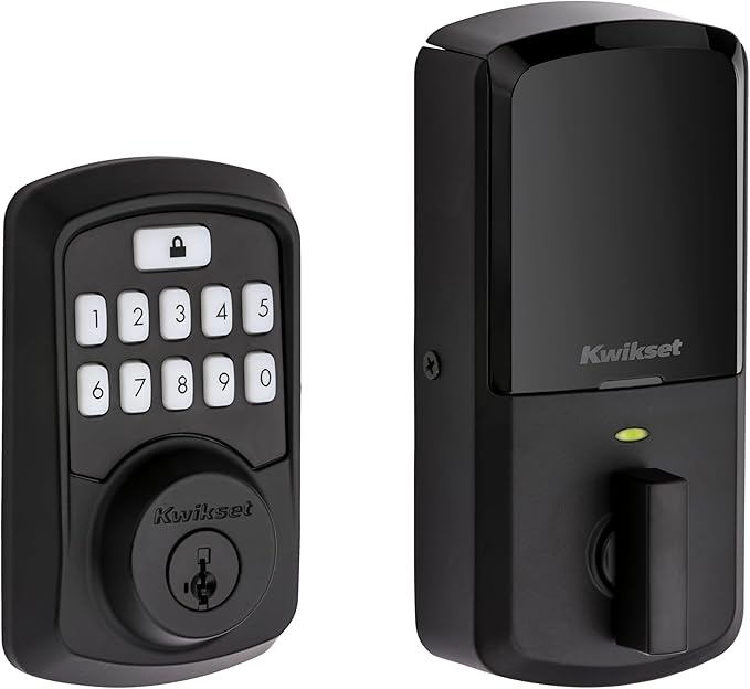 Kwikset 99420-003 Aura Bluetooth Programmable Keypad Door Lock Deadbolt Featuring SmartKey Security, Iron Black