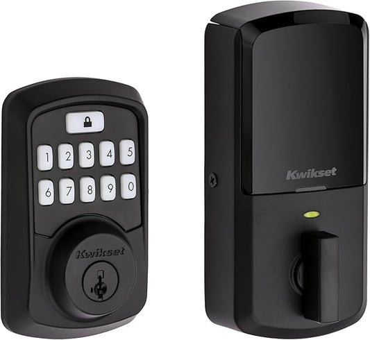 Kwikset 99420-003 Aura Bluetooth Programmable Keypad Door Lock Deadbolt Featuring SmartKey Security, Iron Black