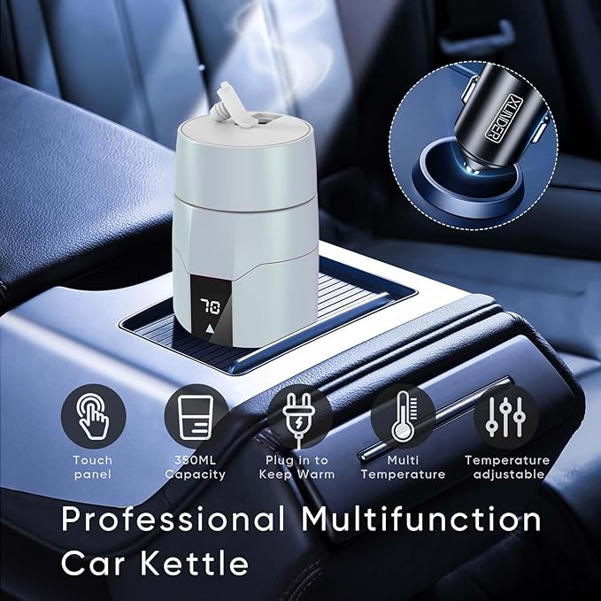 Electric Heating Kettle with Temperature Control, 40~100 ℃ Adjustable, Mini Portable Travel Electric Water Mug, Anti-leakage, 300W Fast Heating Insulation Cup, Anti-dry Fever, Auto- shutdown, Gray