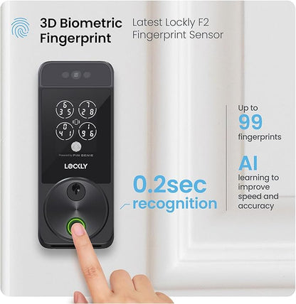 Lockly Visage Zeno Series Smart Lock, Facial Recognition & Fingerprint Keyless Entry Door Lock, Built-in Wi-Fi Deadbolt with Apple Home Key, PIN Genie Keypad, App Remote Control (Matte Black)