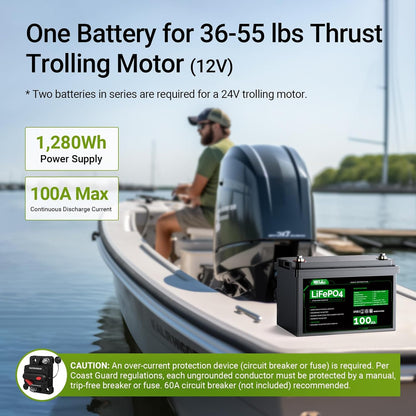 HQST LiFePO4 Battery 100ah Lithium Battery, 12V Lithium Iron Phosphate Battery Deep Cycle Marine Battery, 10 Year Lifetime with Low & High Temp Protection for RV, Trolling Motor, Boat
